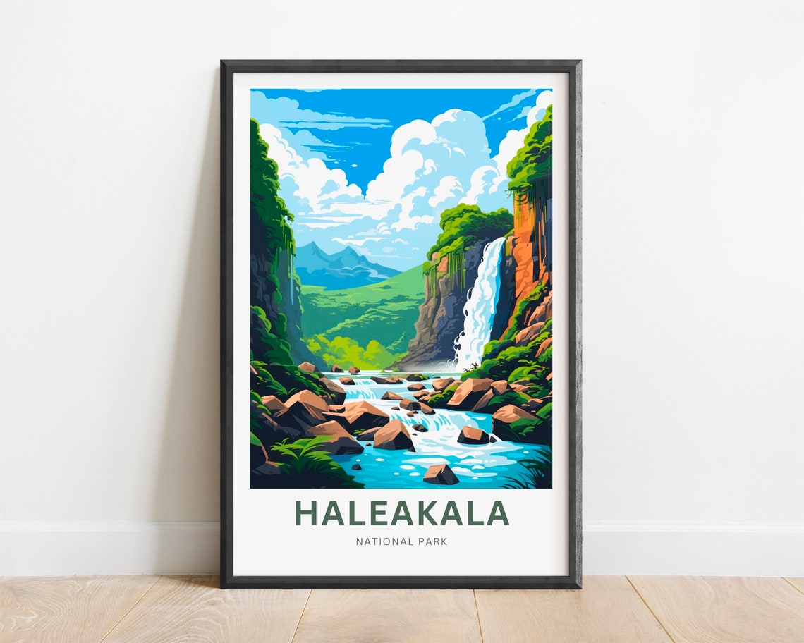 Haleakala National Park Waterfall Gorge Hawaii Tropical Poster