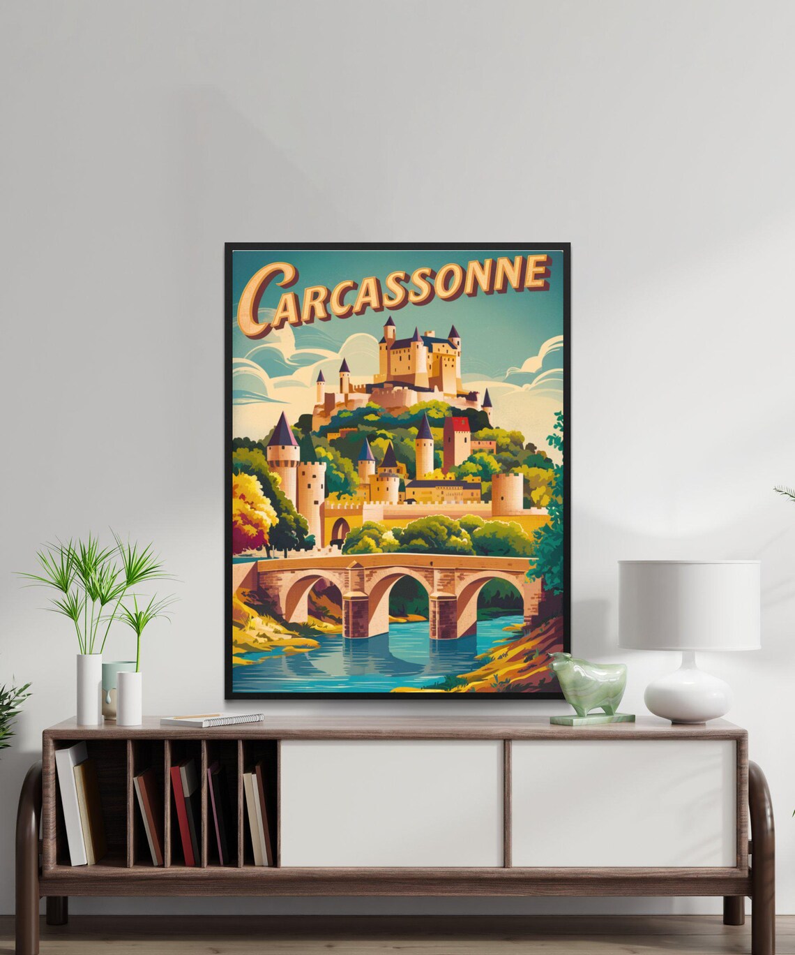 Carcassonne France Medieval Castle Bridge Vintage Travel Poster - Image 2