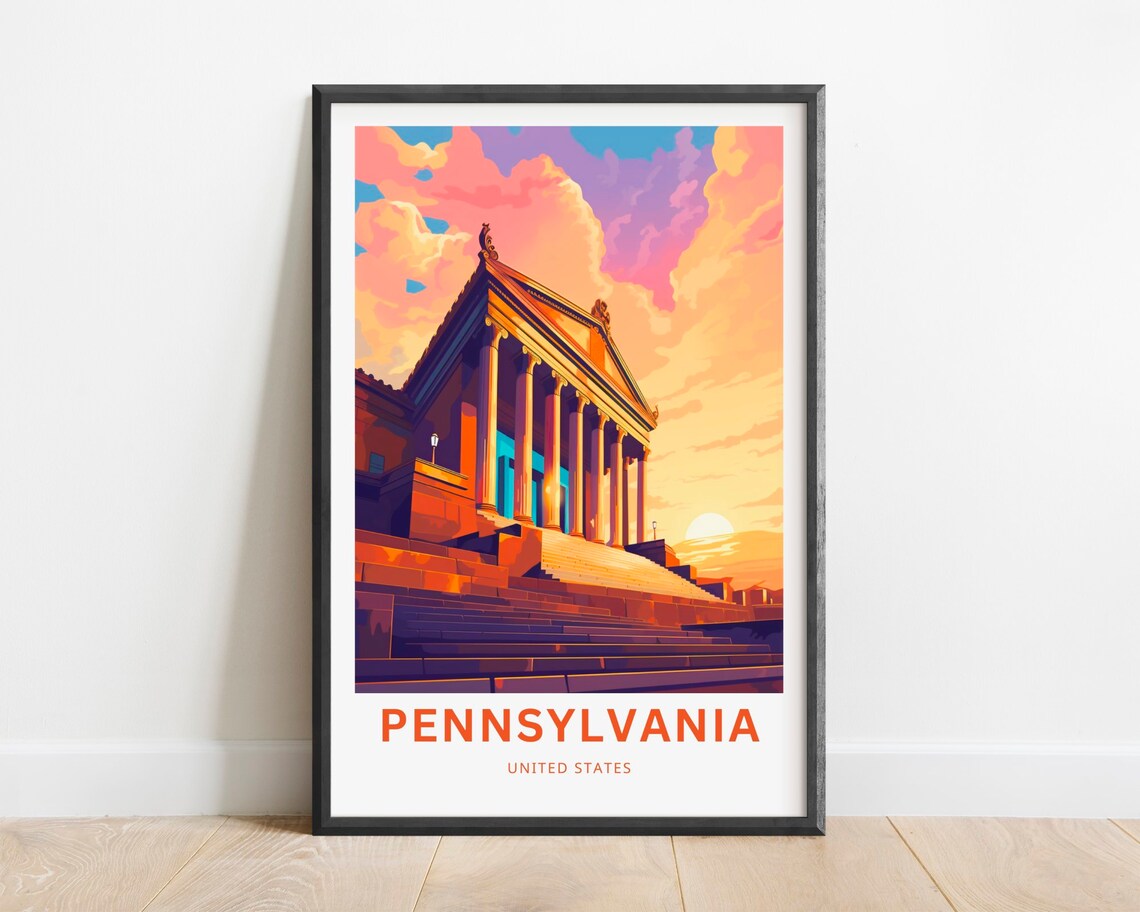 Pennsylvania United States Classical Temple Sunset Travel Poster