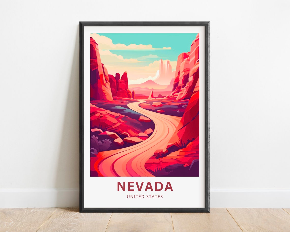Nevada Red Canyon Winding Road Colorful Desert Travel Poster