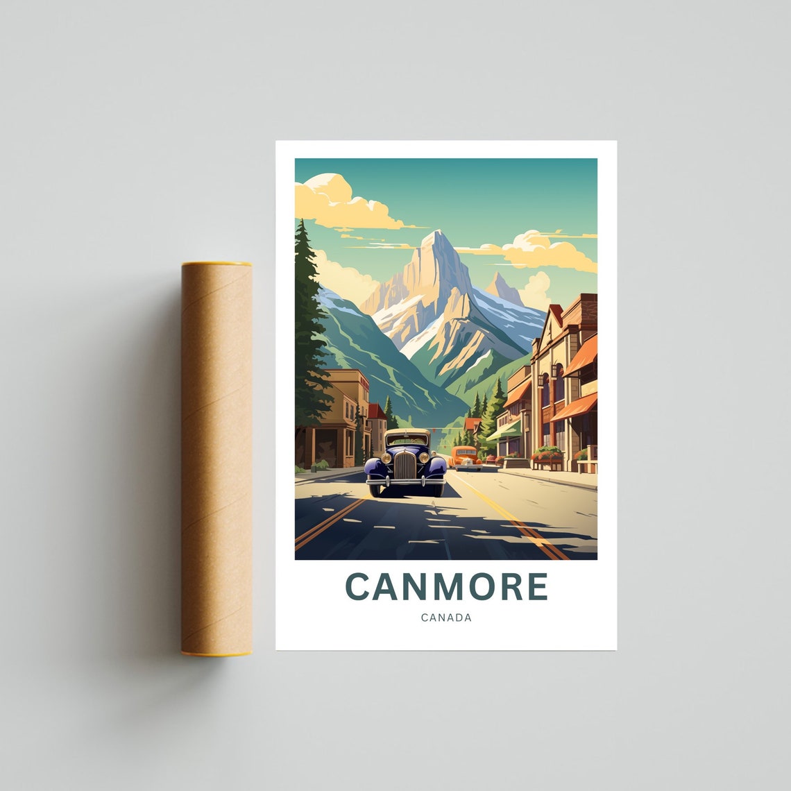 Canmore Canada Rocky Mountain Town Vintage Car Travel Poster - Image 4