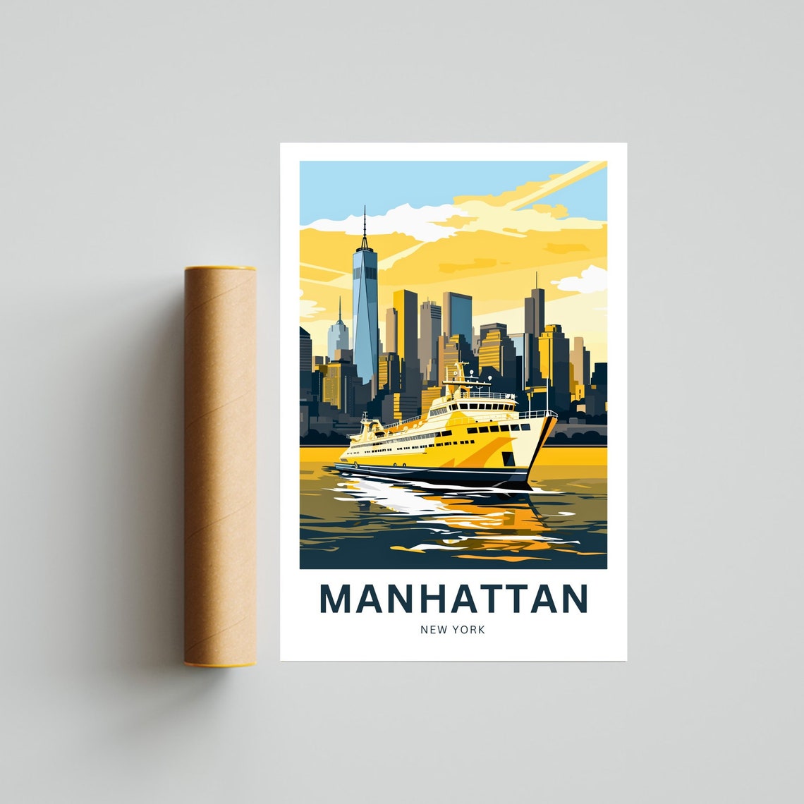Personalized Manhattan New York Sunset Ferry Skyline Scene Poster - Image 4