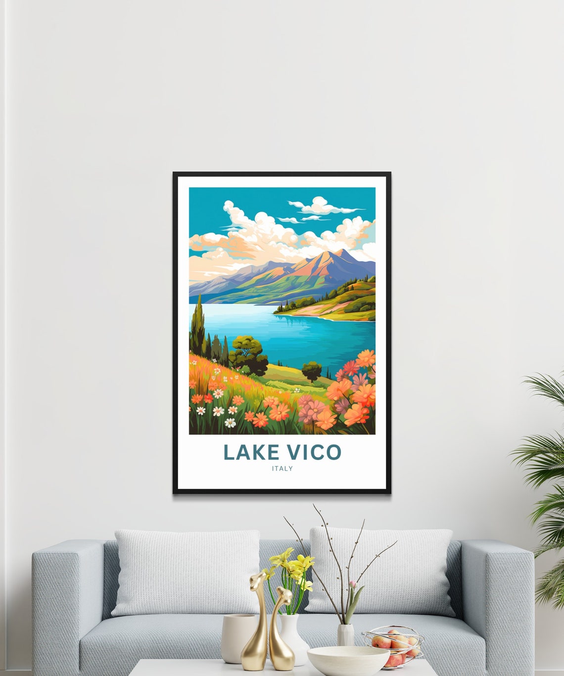 Lake Vico Italy Mountain Lake Floral Personalized Travel Poster - Image 2