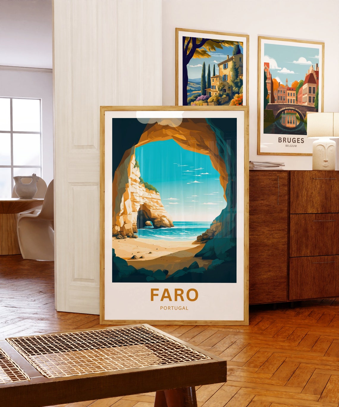 Faro Portugal Coastal Sea Cave Beach Cliffs Arch Travel Poster - Image 5
