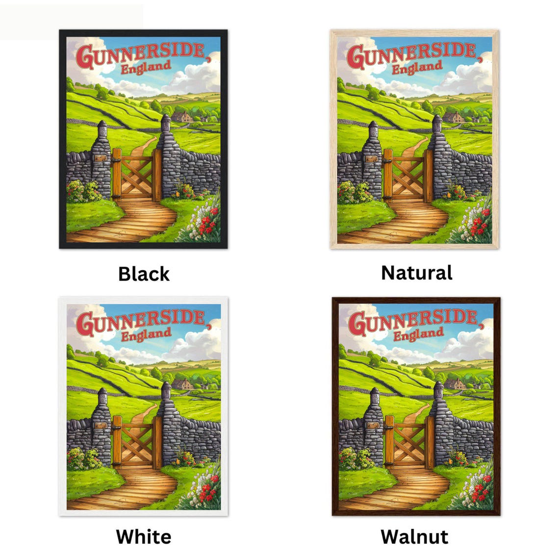 Gunnerside England Vintage Stone Gate Rolling Hills Countryside Poster - Image 4