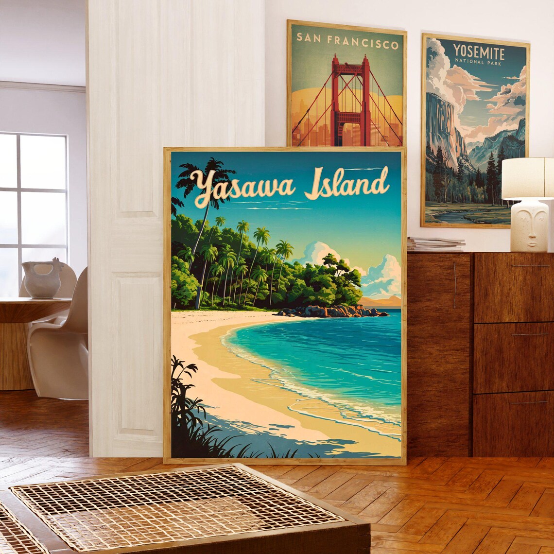 Yasawa Island Fiji Tropical Beach Palms Vintage Travel Poster - Image 5