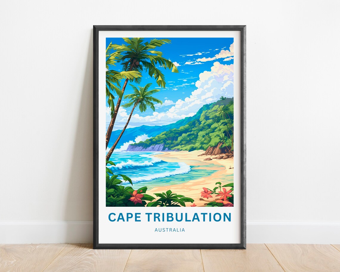 Cape Tribulation Australia Palm Fringed Beach Vintage Travel Poster