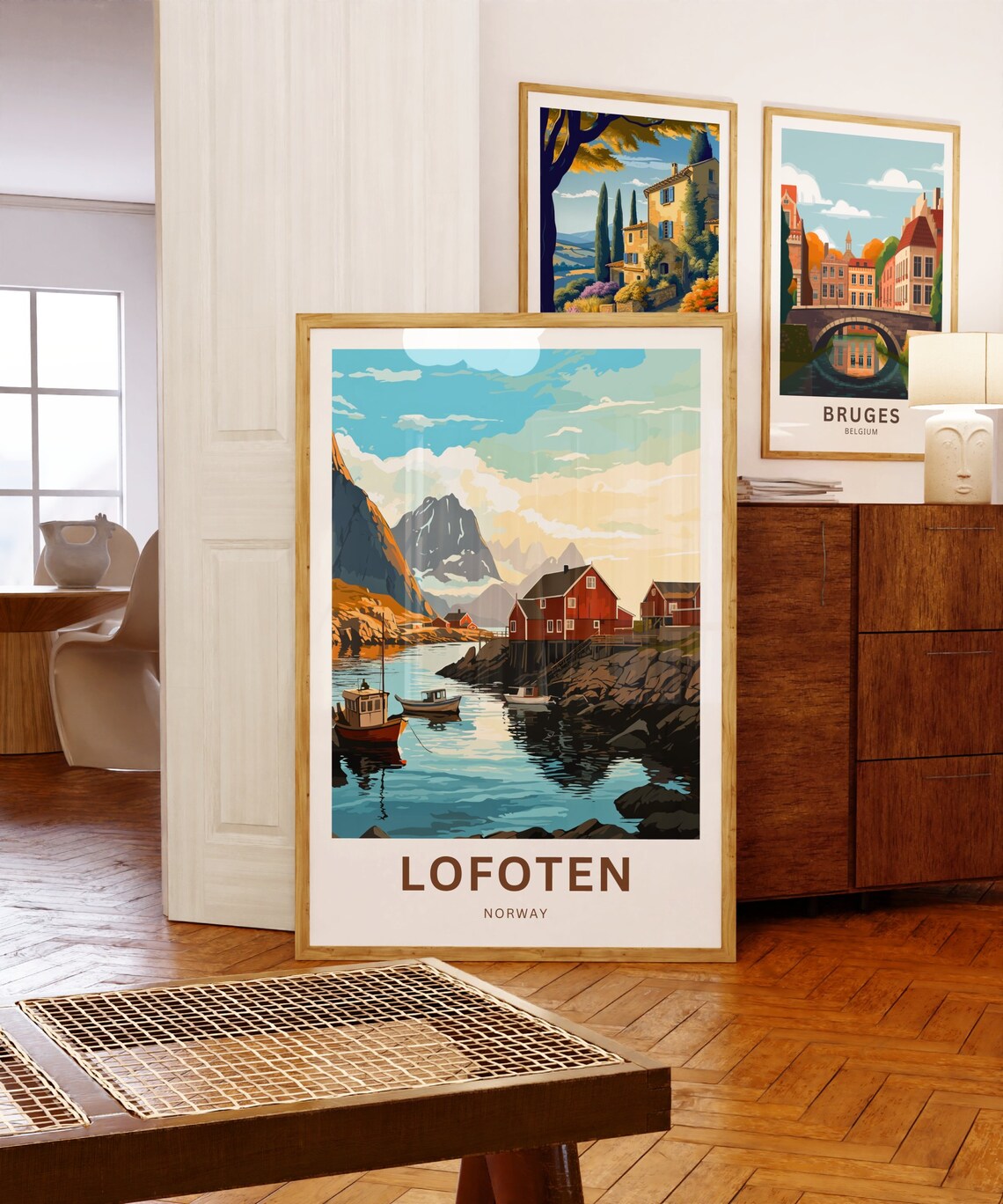 Lofoten Norway Vintage Fishing Village Harbor Boats Mountain Poster - Image 5