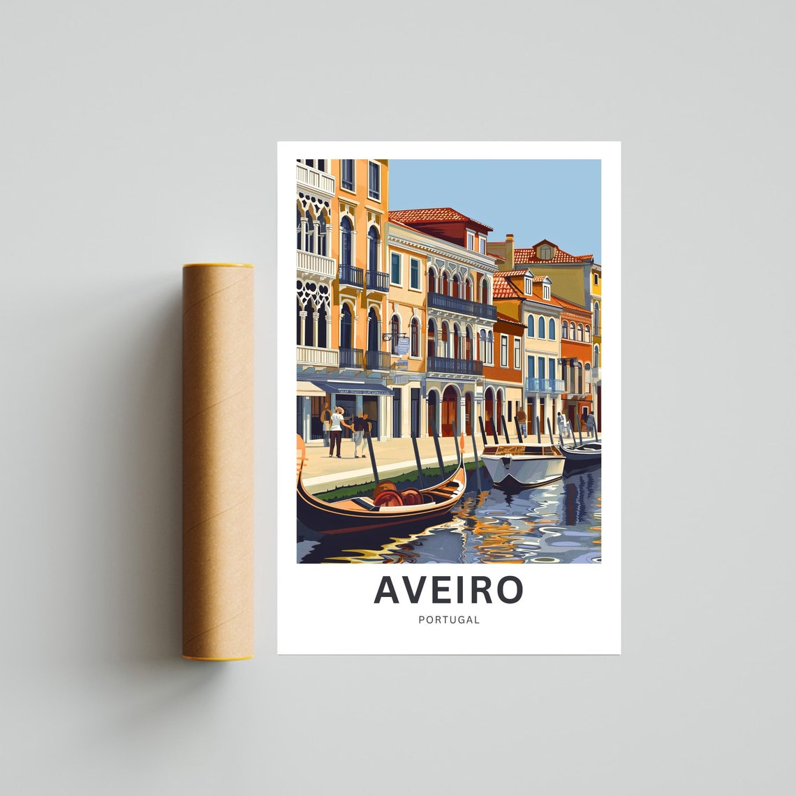Aveiro Portugal Canal with Gondolas and Colorful Waterfront Poster - Image 4