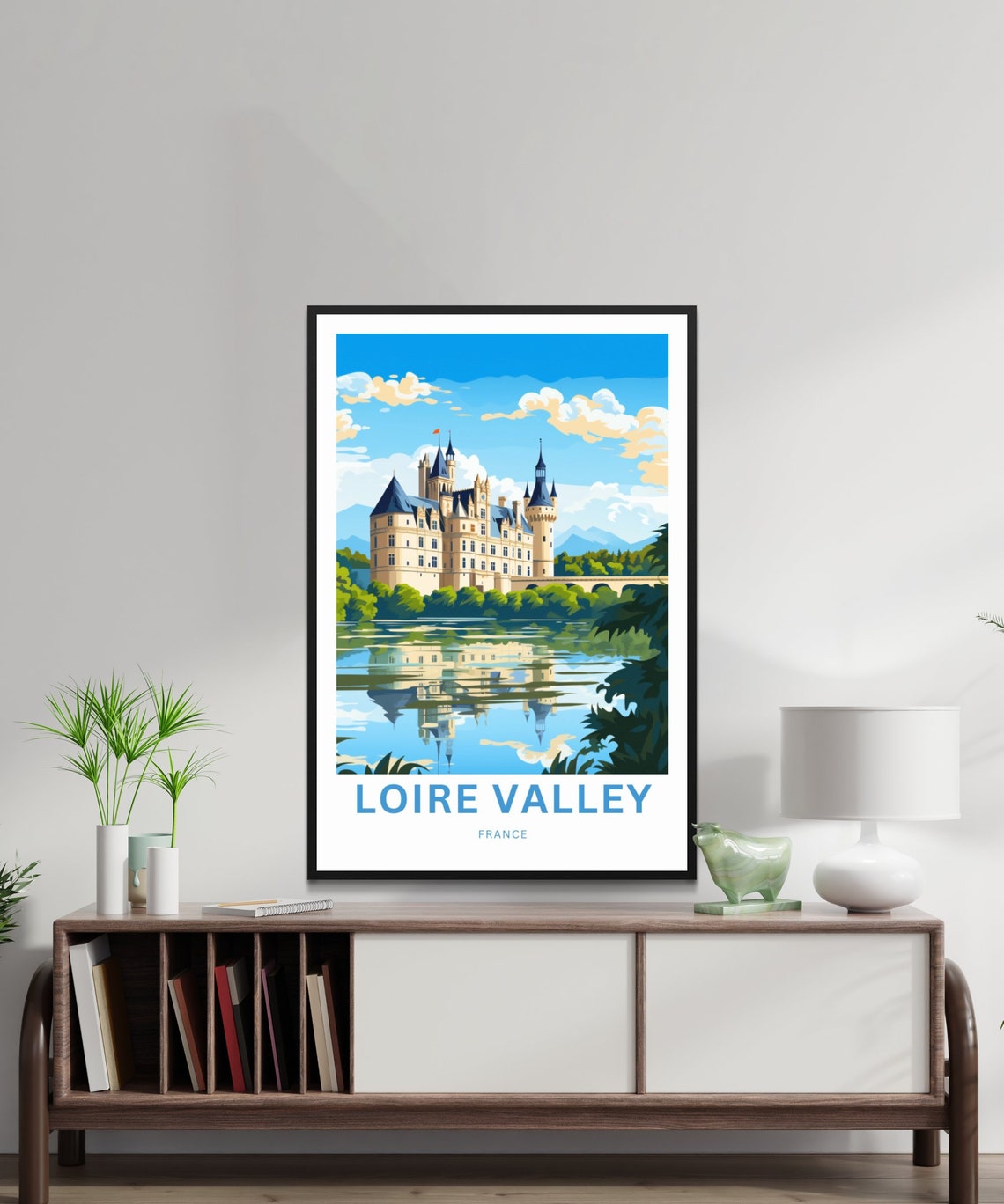 Loire Valley France Chateau Lakeside Reflection Castle Travel Poster - Image 2