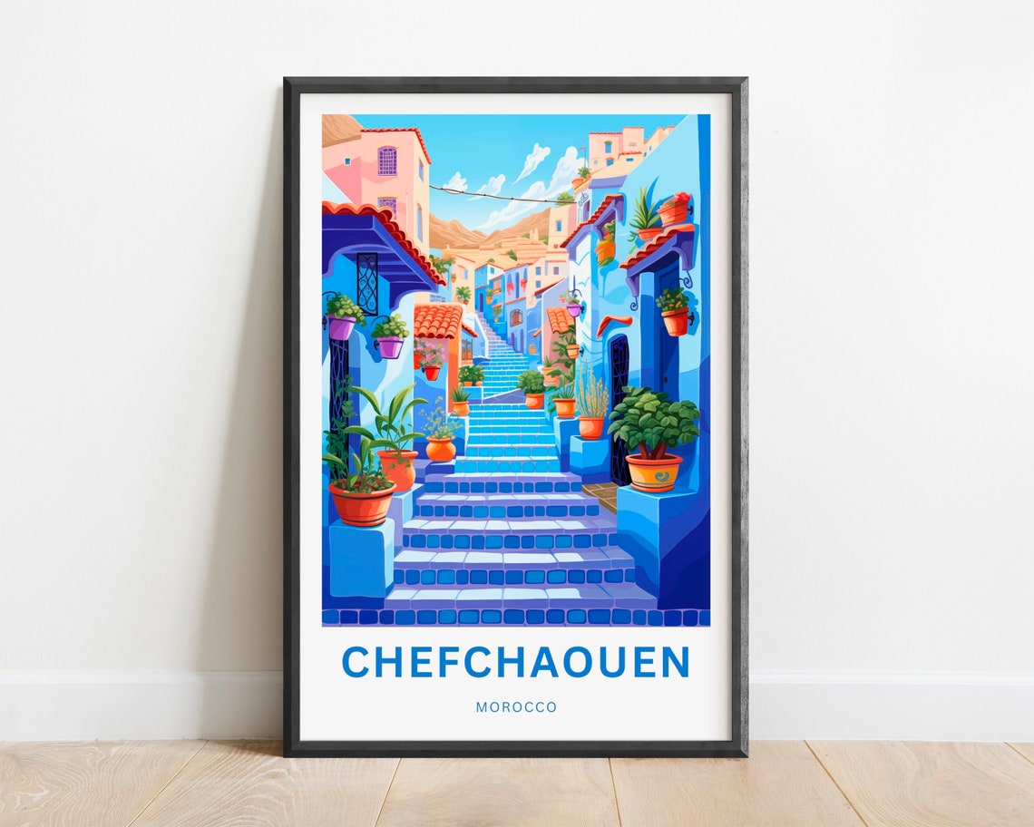 Chefchaouen Travel Print Chefchaouen Poster Morocco Wall Art Framed Present Gift Morocco Present
