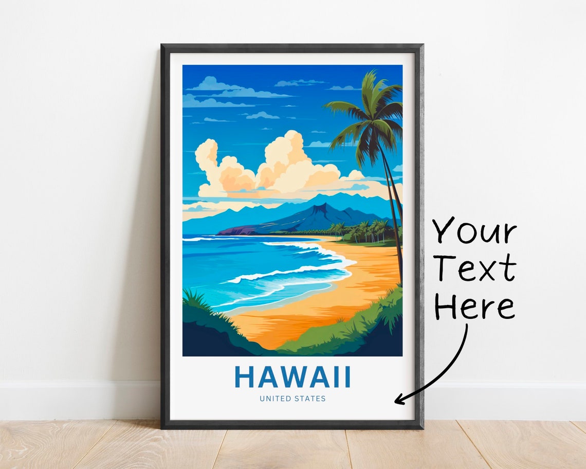 Personalized Hawaii Beach Palm Trees Blue Ocean Travel Poster