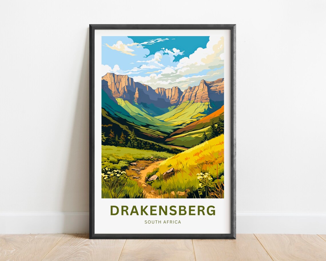 Drakensberg Travel Poster, South Africa Wall Art