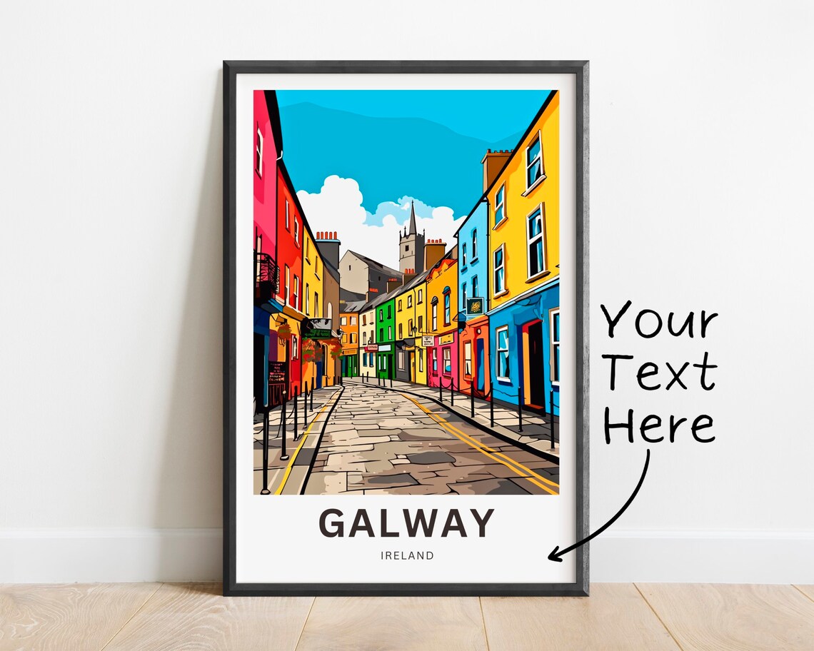 Personalized Galway Ireland Historic Street Travel Poster Custom Gift