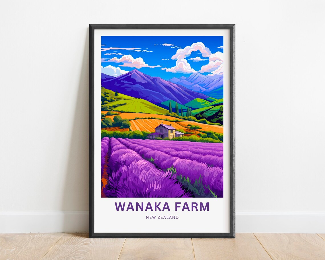 Wanaka Farm New Zealand Lavender Fields Mountains Travel Poster