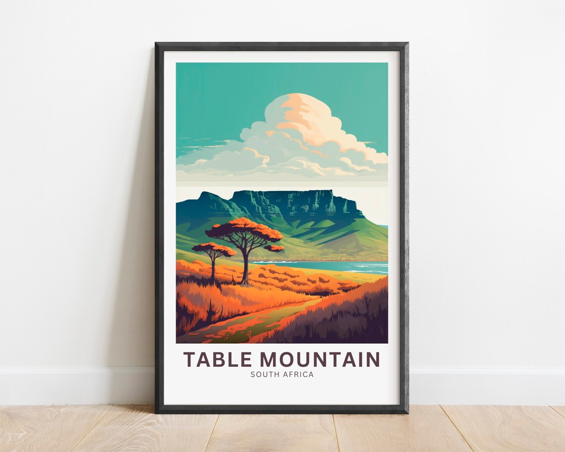 Table Mountain South Africa Cape Town Bold Vintage Travel Poster