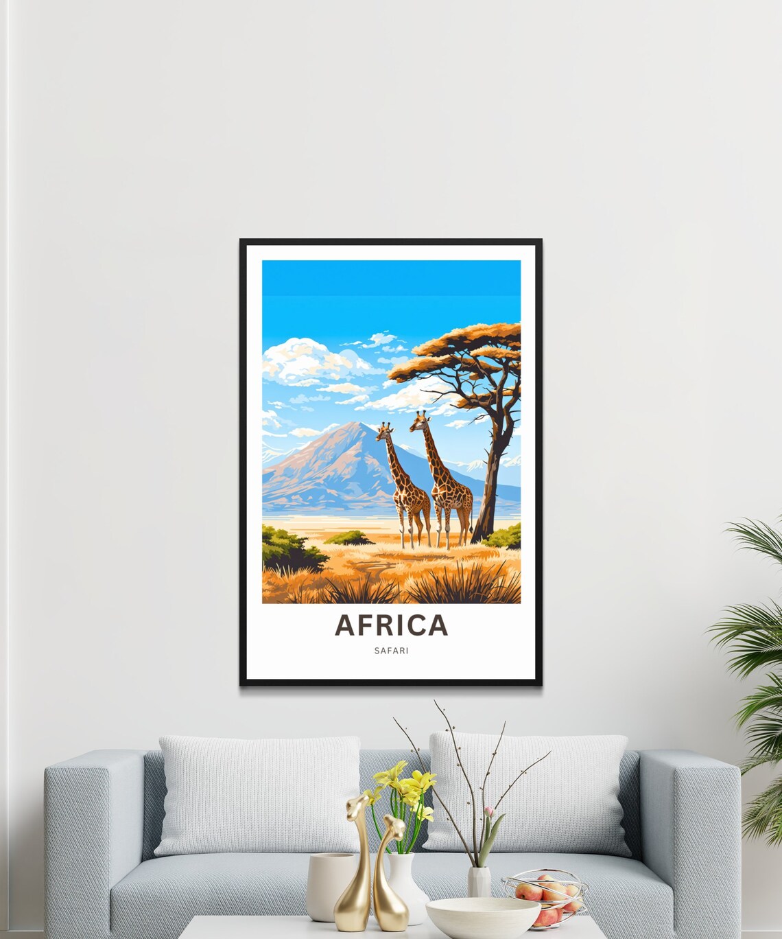Africa Safari Giraffe Acacia Savanna Custom Text Vintage Poster - Image 3