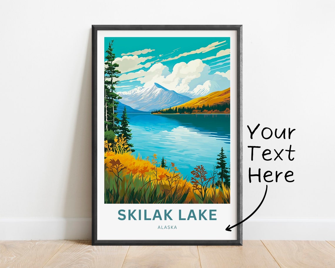 Personalized Skilak Lake Alaska Autumn Shore Snowy Peak Poster