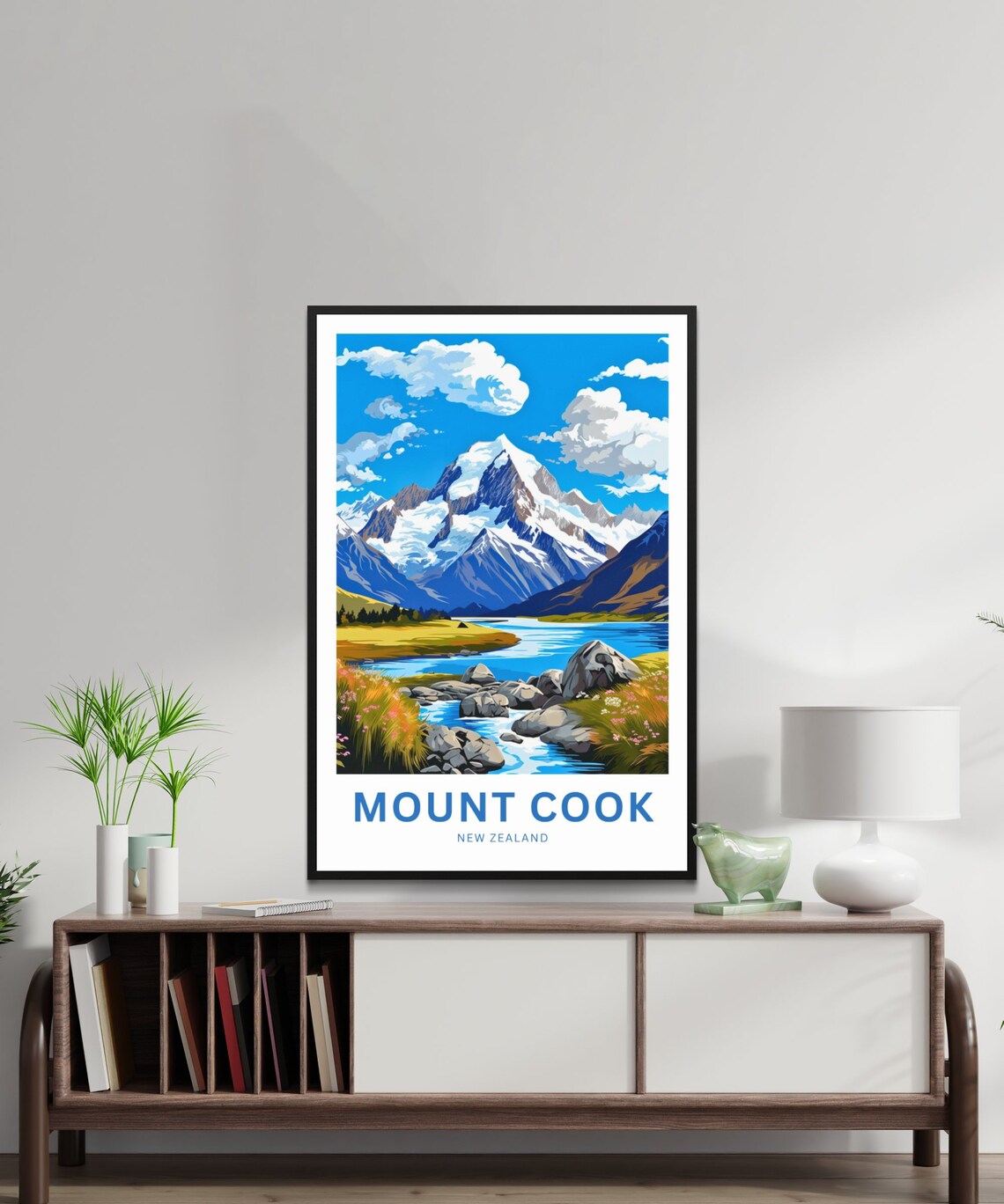 Mount Cook New Zealand Snow Peak Glacial Alpine Lake Travel Poster - Image 2