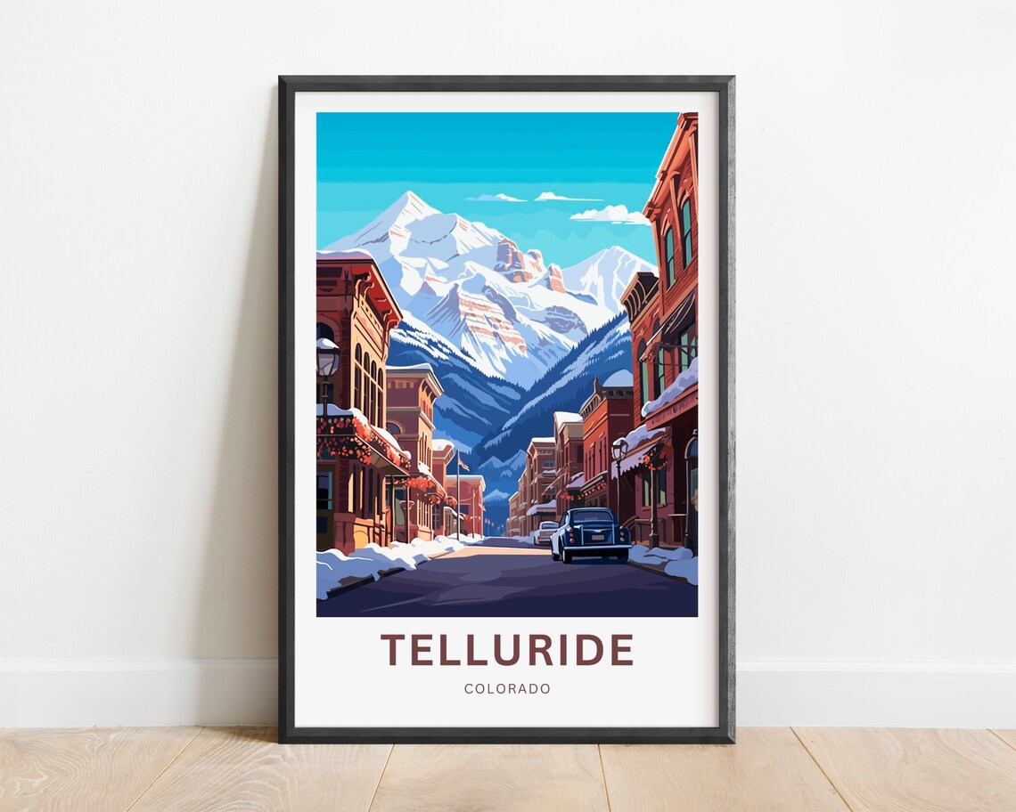 Telluride Colorado Winter Main Street Snowy Mountain Town Poster