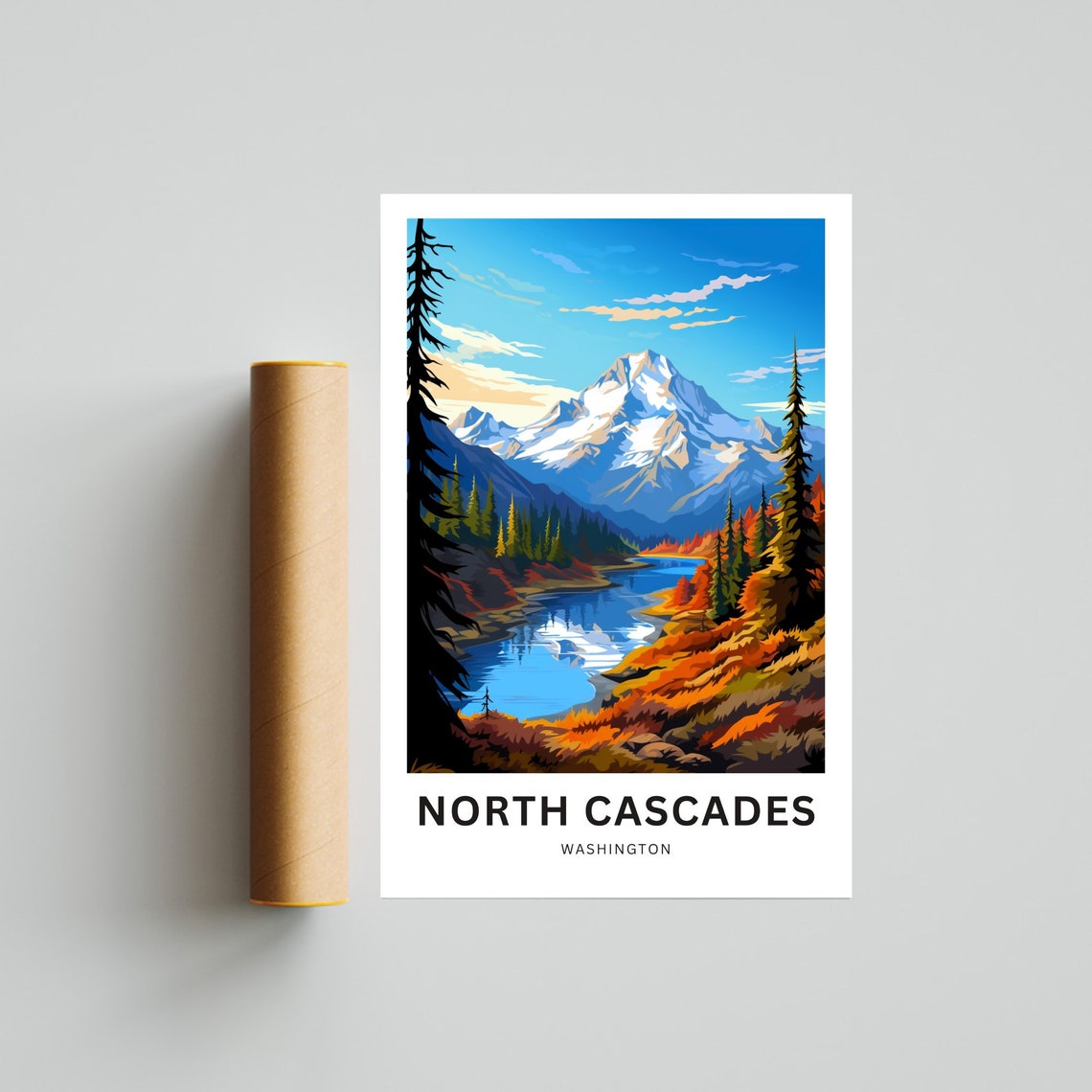 Personalized North Cascades Washington Autumn Lake Peak View Poster - Image 4