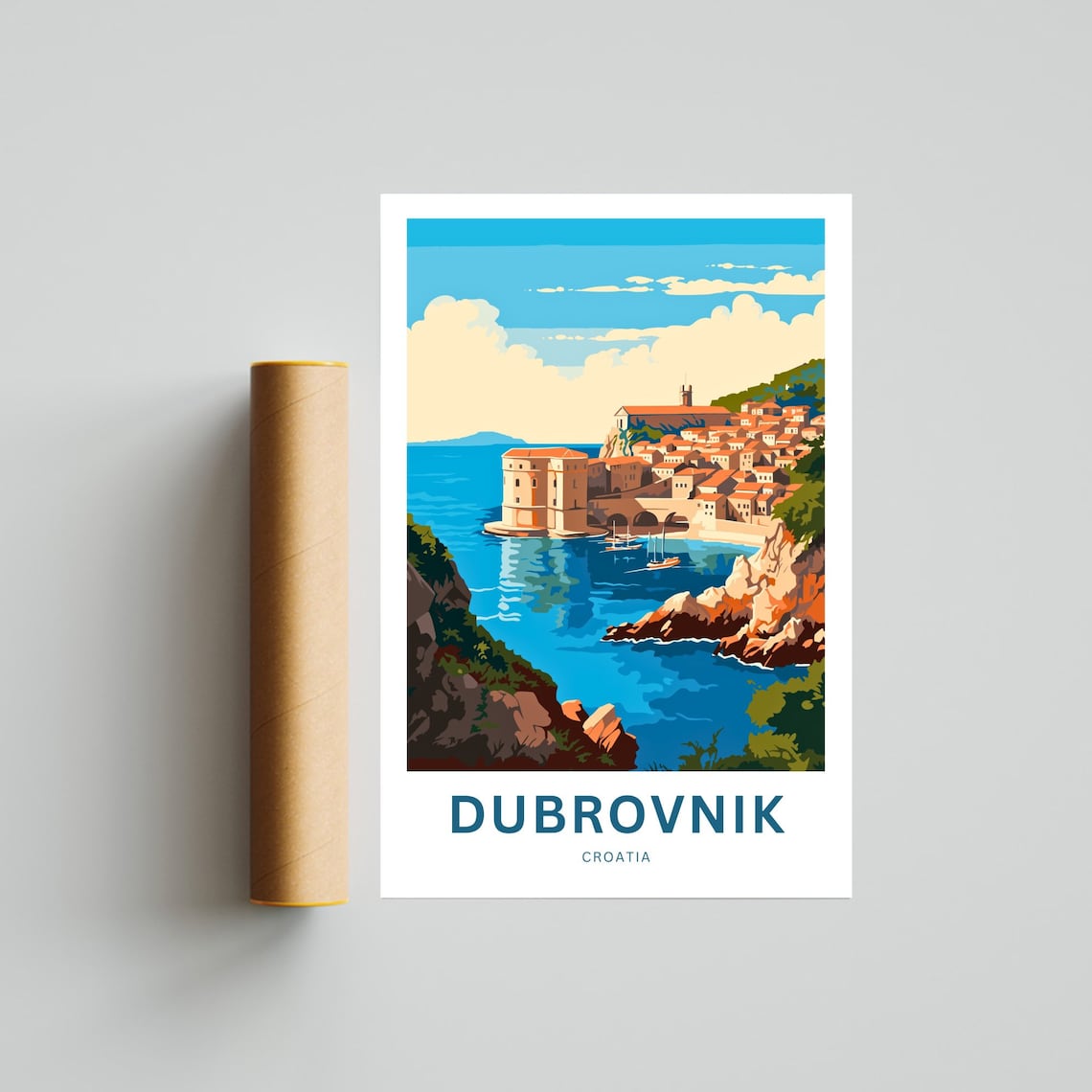 Dubrovnik Croatia Old Town Walls Fort Tower Sea Travel Poster - Image 4