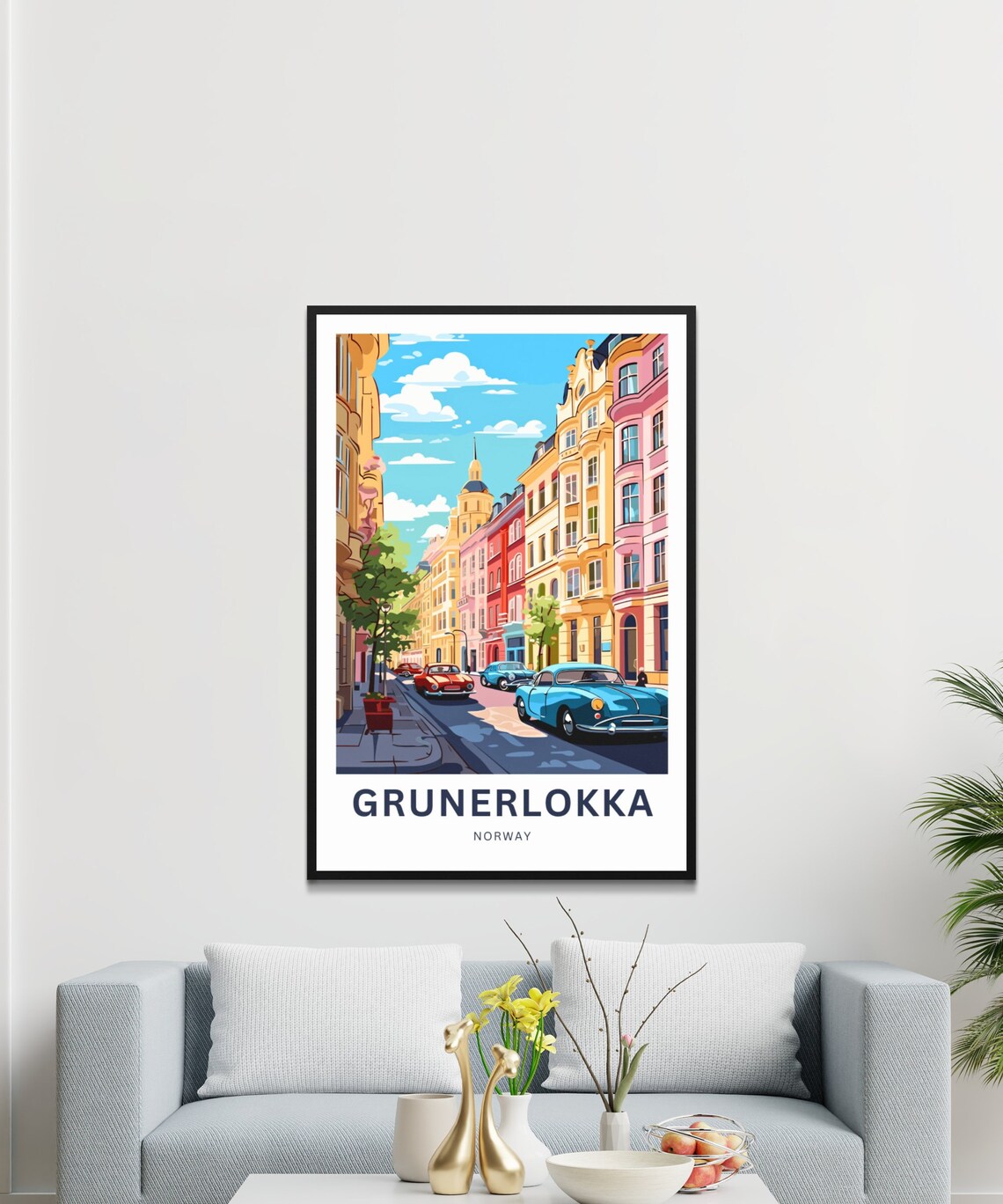 Grunerlokka Norway Pastel Pink Street Classic Cars Personalized Poster - Image 3