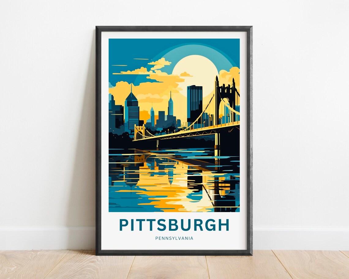 Pittsburgh Pennsylvania Sunset Skyline Silhouette Bridge Poster
