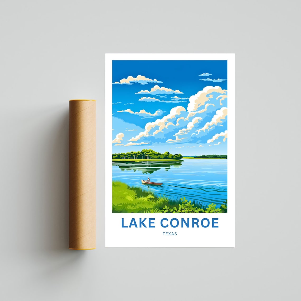 Lake Conroe Texas Canoe on Glassy Water Nature Travel Poster - Image 4