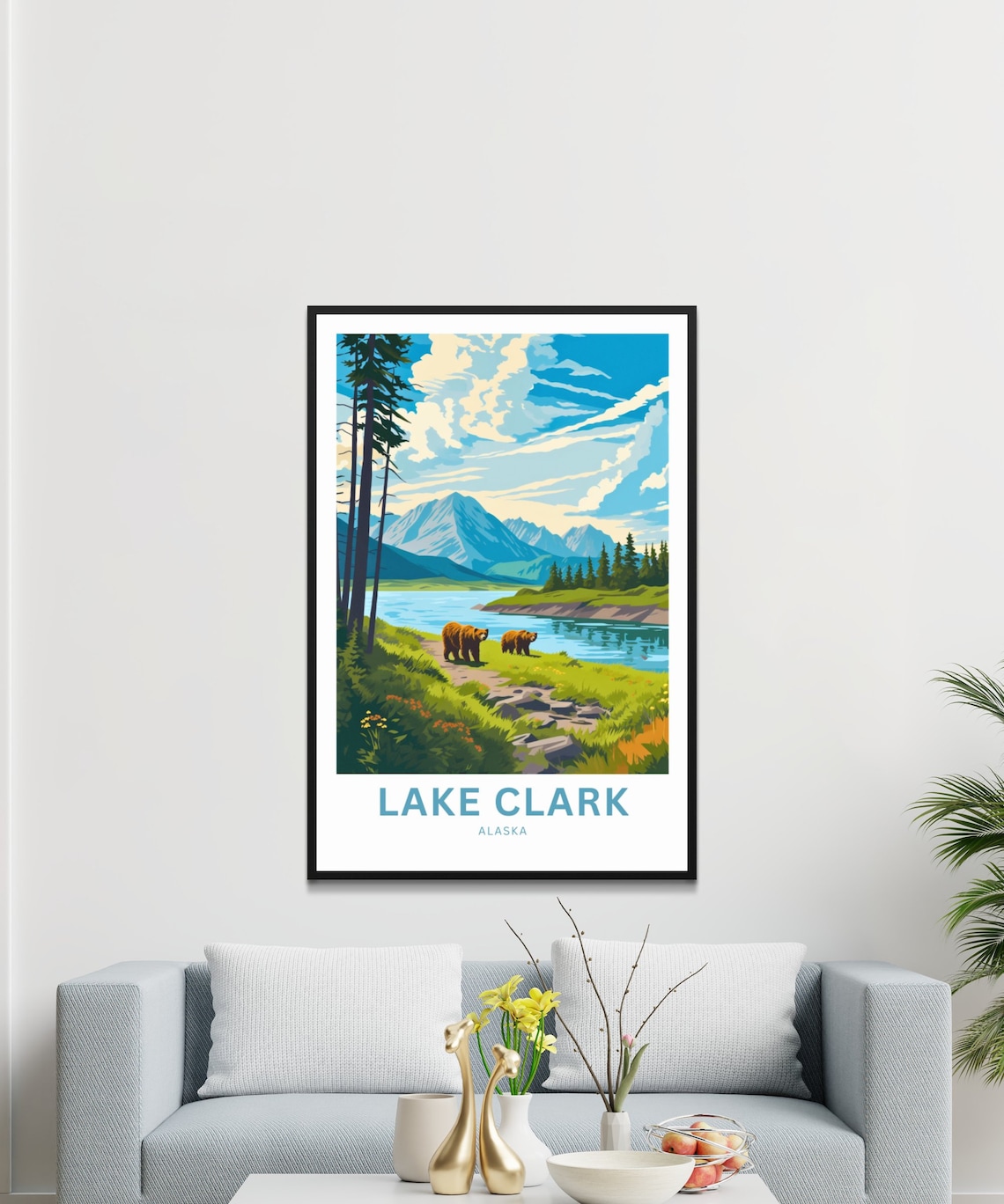 Lake Clark Alaska Brown Bears River Valley Wildlife Travel Poster - Image 2