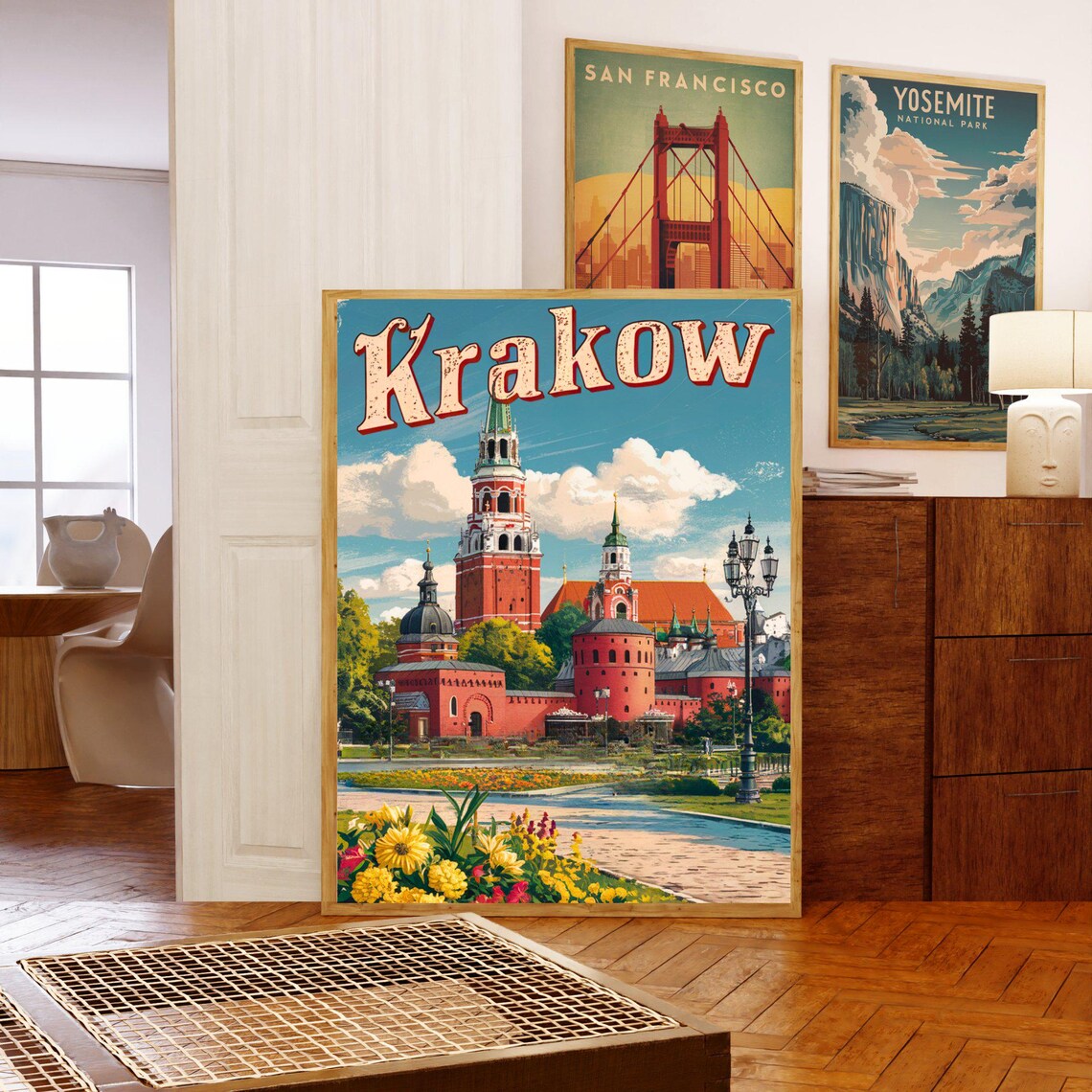 Krakow Poland Travel Poster Red Brick Castle Towers Vintage Style Art - Image 5