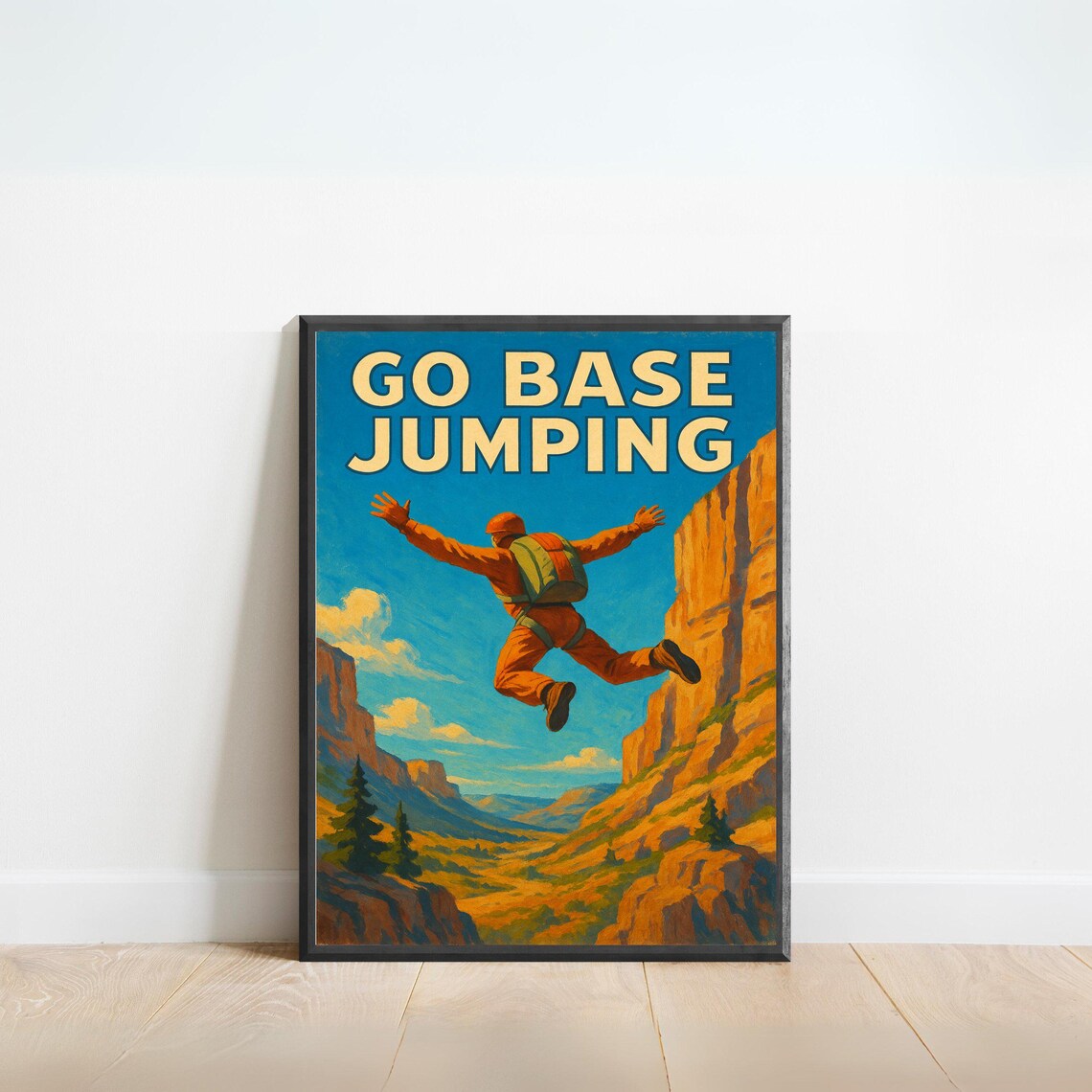 Go Base Jumping Vintage Adventure Cliff Jumper Retro Sports Poster