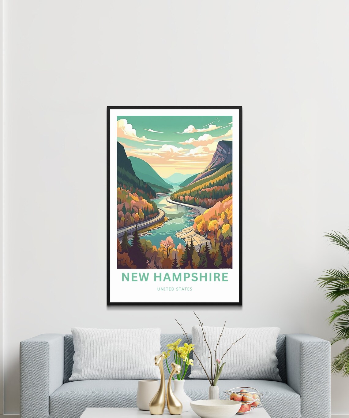 New Hampshire Personalized Travel Poster with Autumn River Valley - Image 3