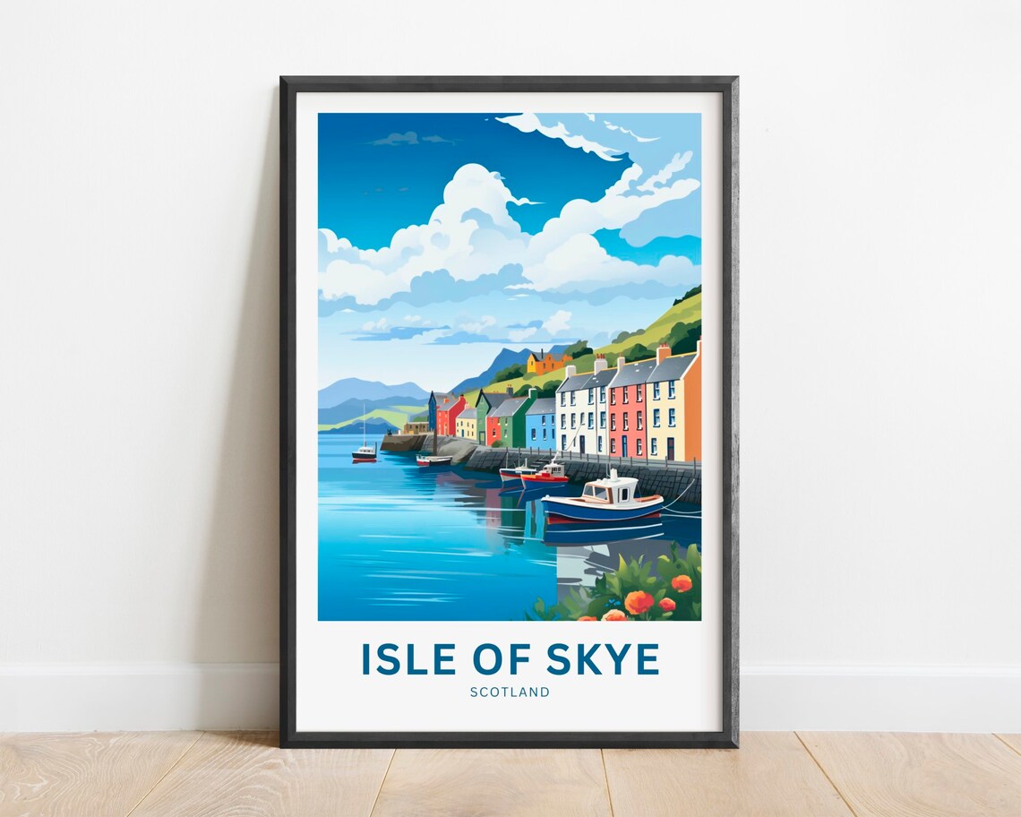 Isle of Skye Scotland Seaside Quay Houses Fishing Boats Poster