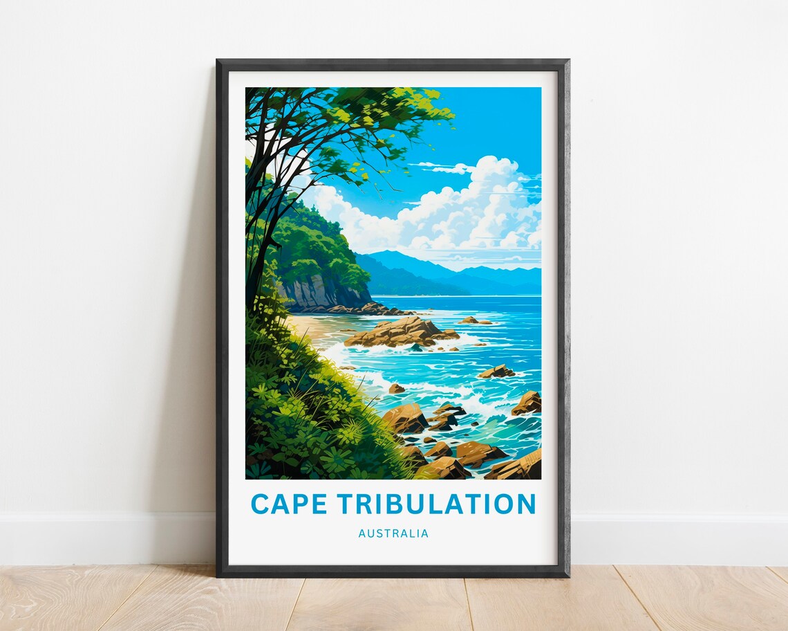 Cape Tribulation Australia Rocky Shoreline Waves Vintage Travel Poster