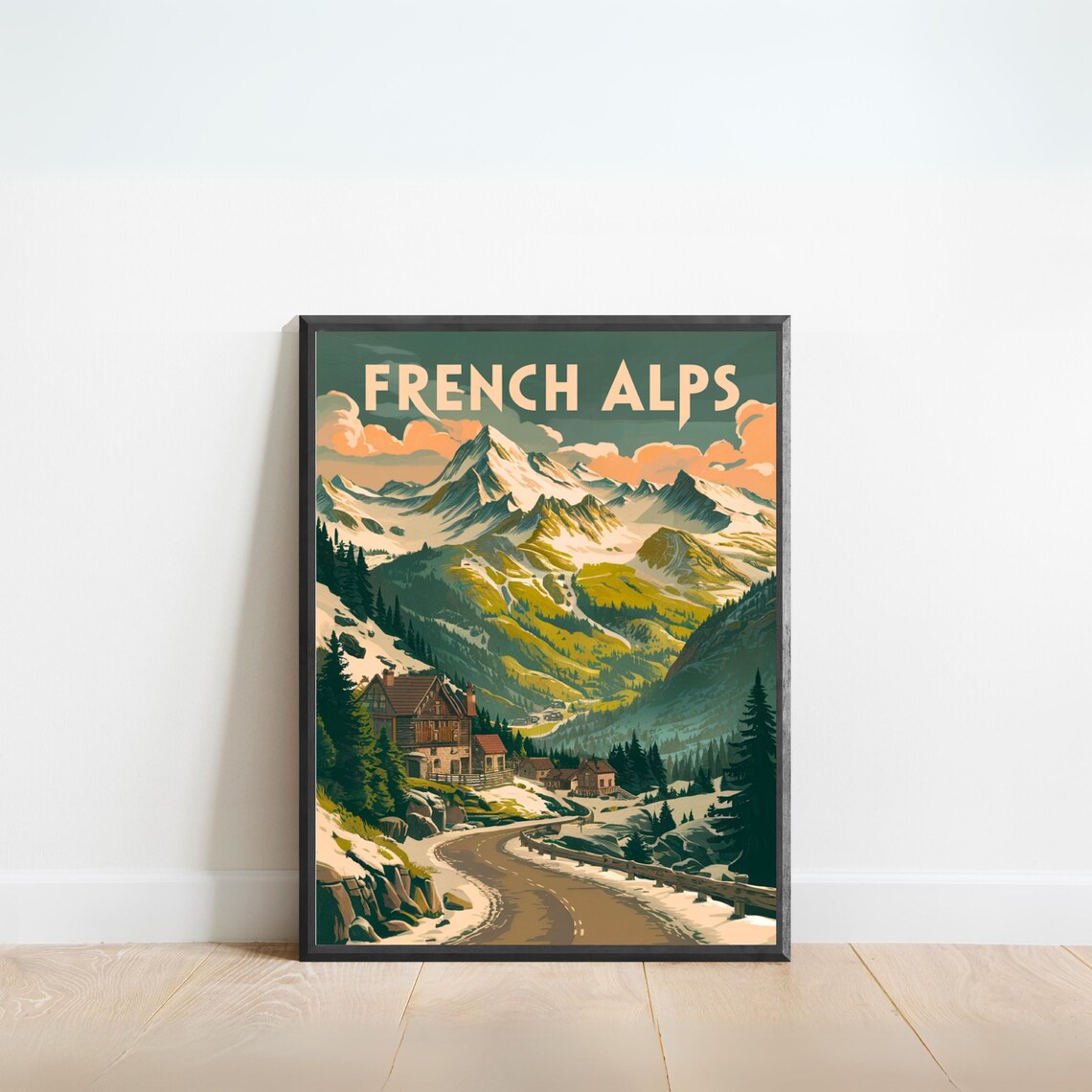 French Alps Vintage Travel Print French Alps Vintage Poster France Wall Art Framed Present Gift France Present