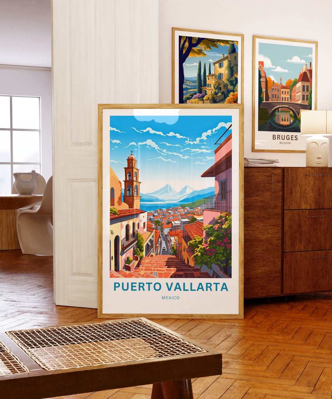 Personalized Puerto Vallarta Mexico Travel Poster Hilltop Street Town - Image 5