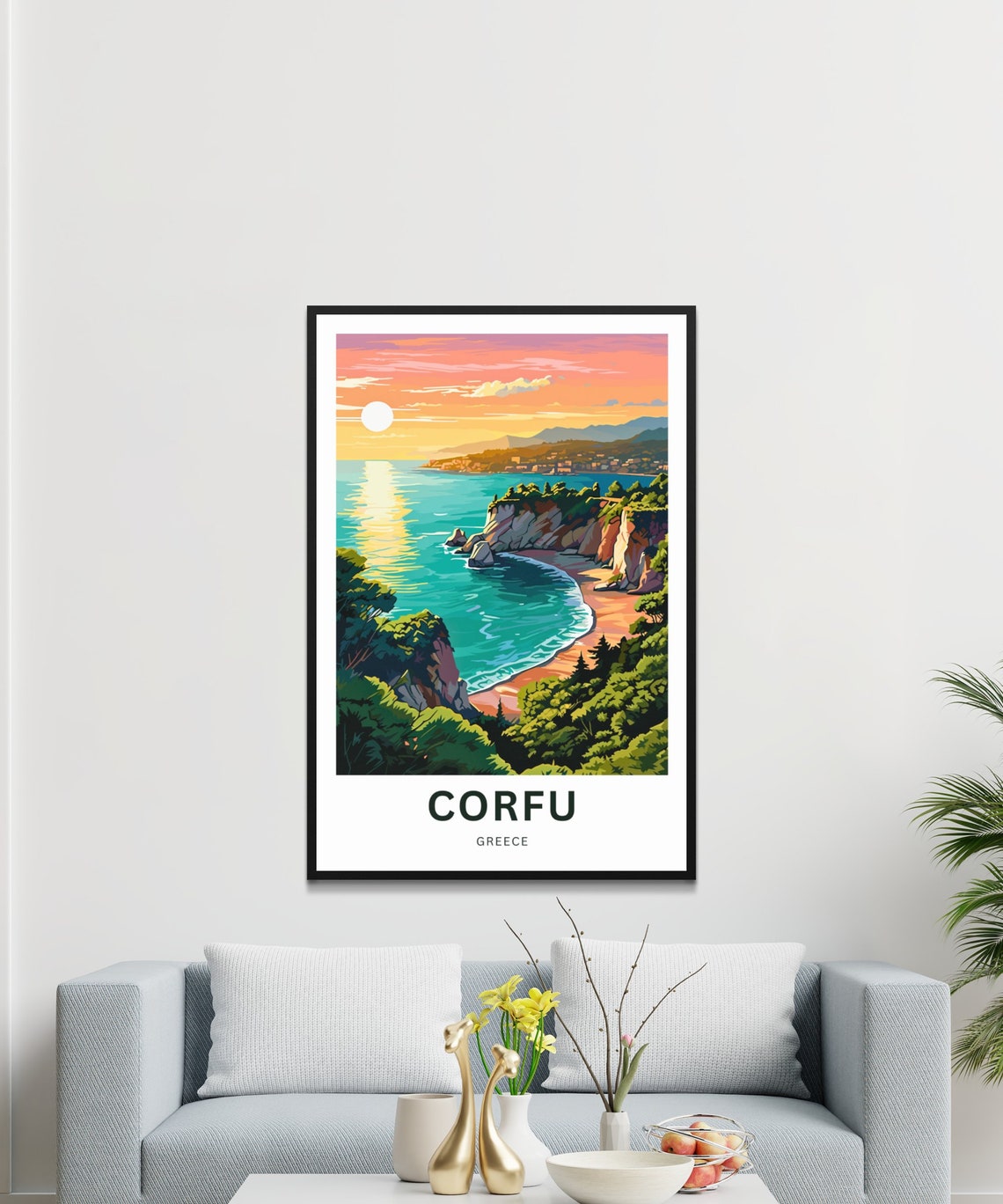 Corfu Greece Sunset Bay Cliffs Personalized Island Travel Poster - Image 3