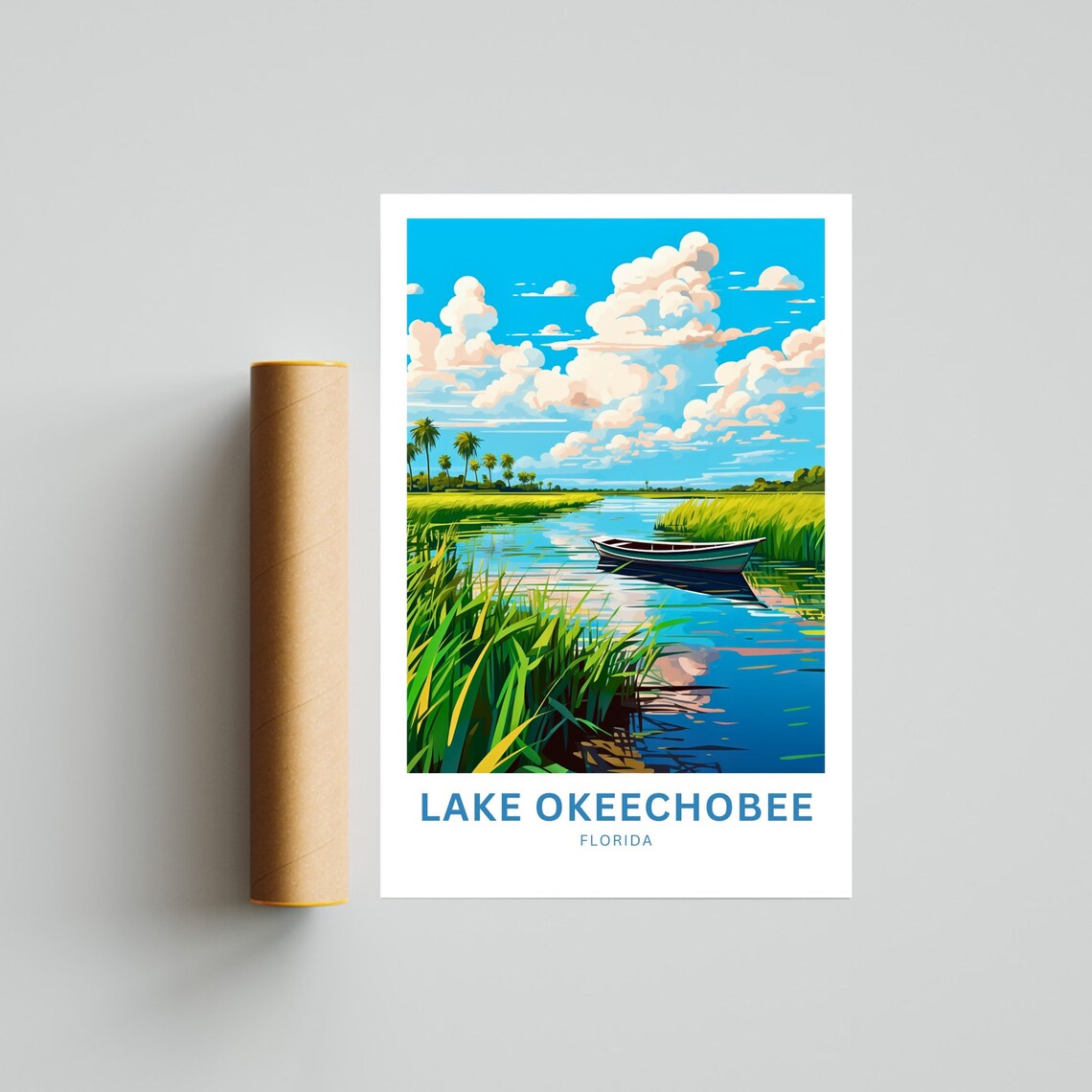Lake Okeechobee Florida Marsh Channel Rowboat Nature Travel Poster - Image 4