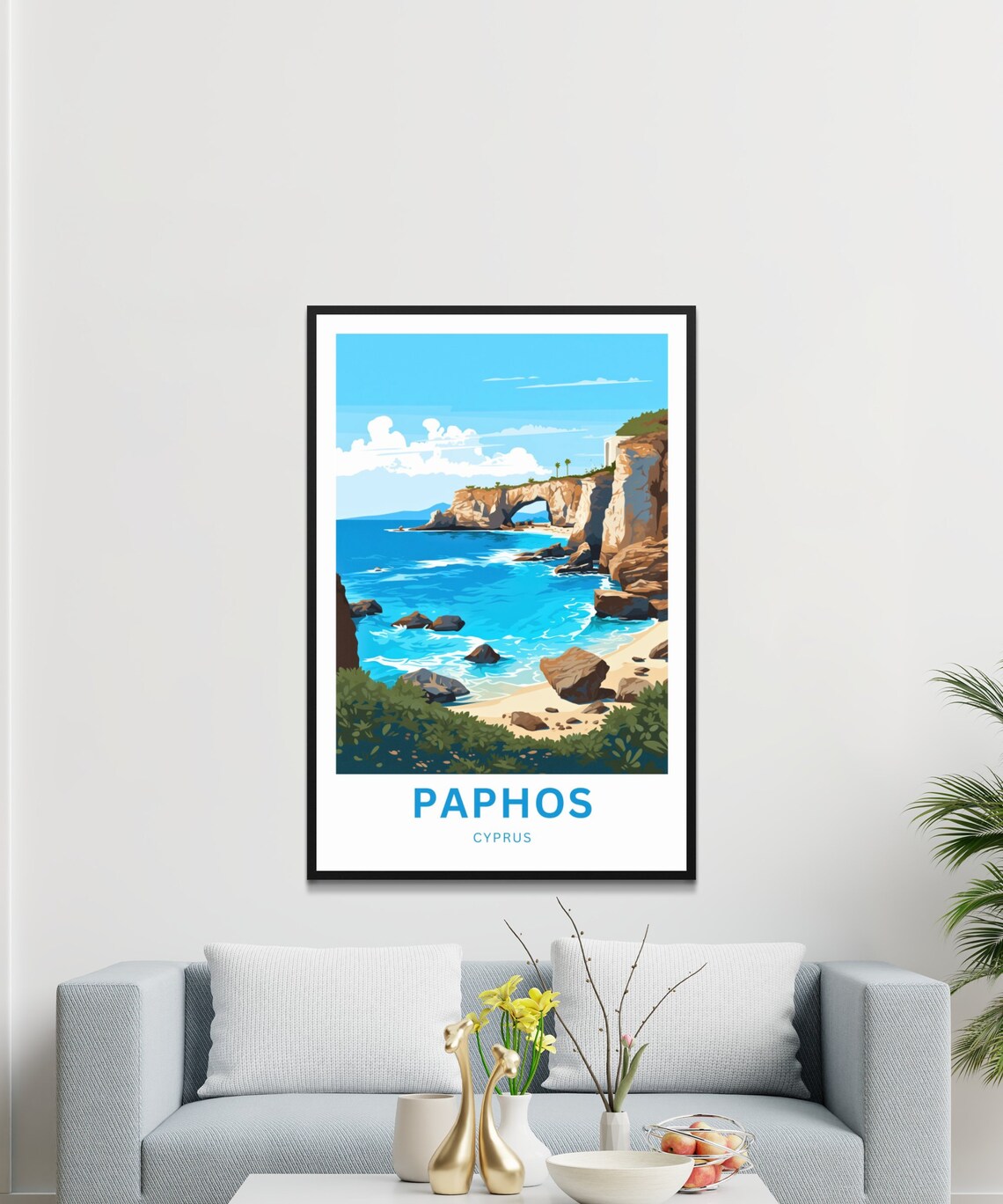 Paphos Cyprus Natural Sea Arch Rocky Beach Travel Art Poster - Image 3