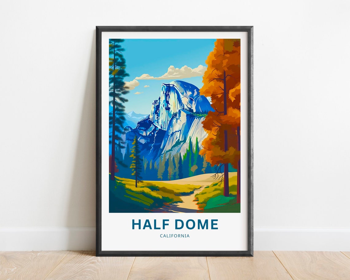 Half Dome California Yosemite Autumn Valley View Travel Poster