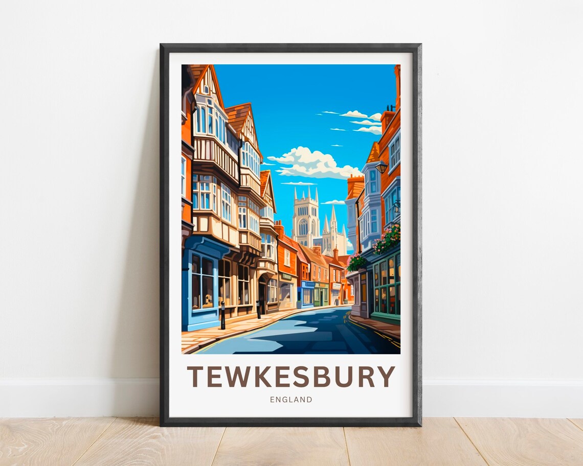 Tewkesbury England Tudor High Street Scene Vintage Travel Poster