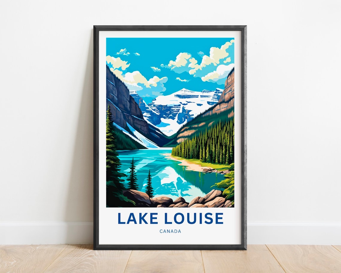 Lake Louise Minimalist Travel Poster, Mountain Scenery