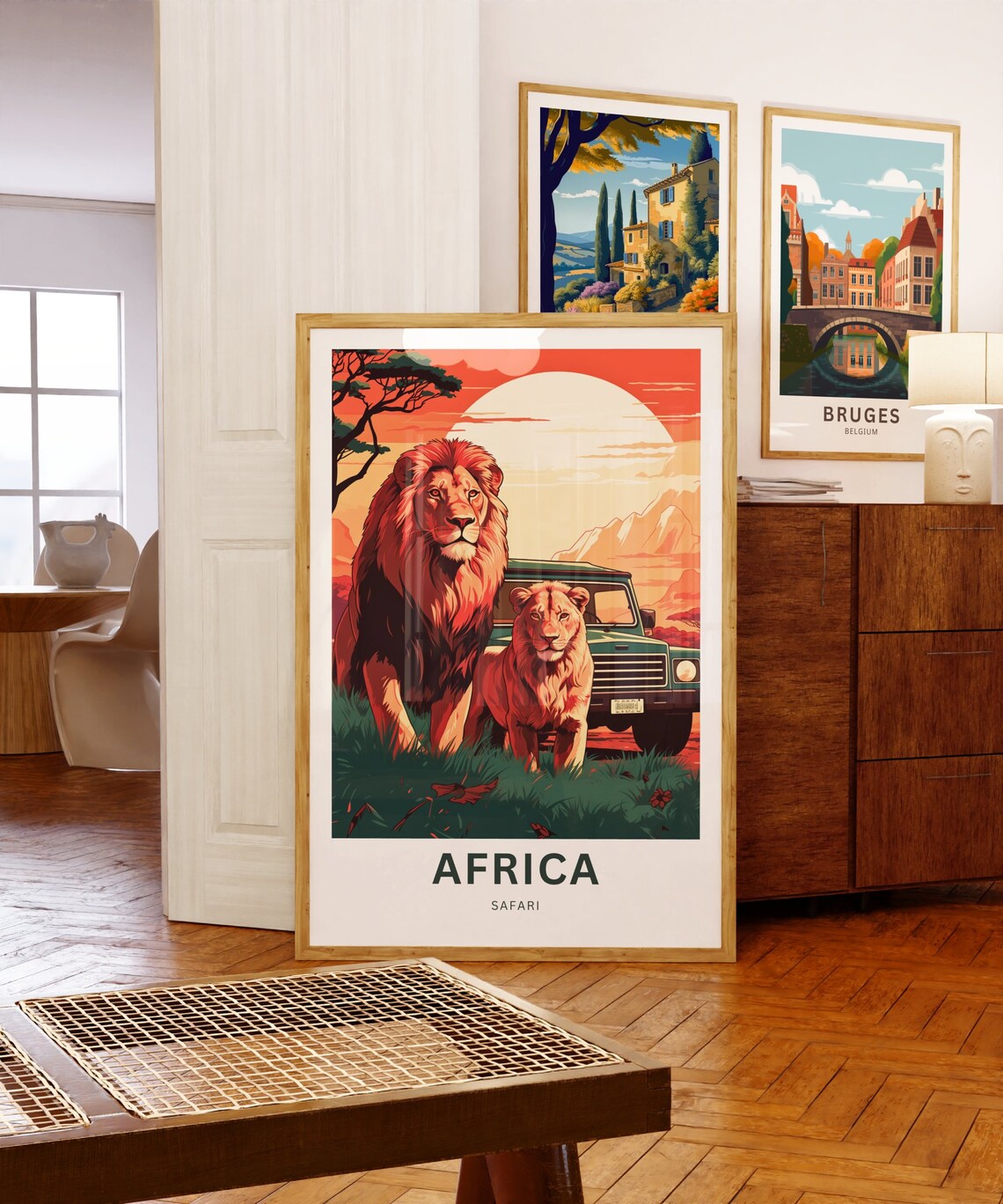 Africa Safari Lion and Lioness with Jeep Sunset Savanna Poster - Image 5
