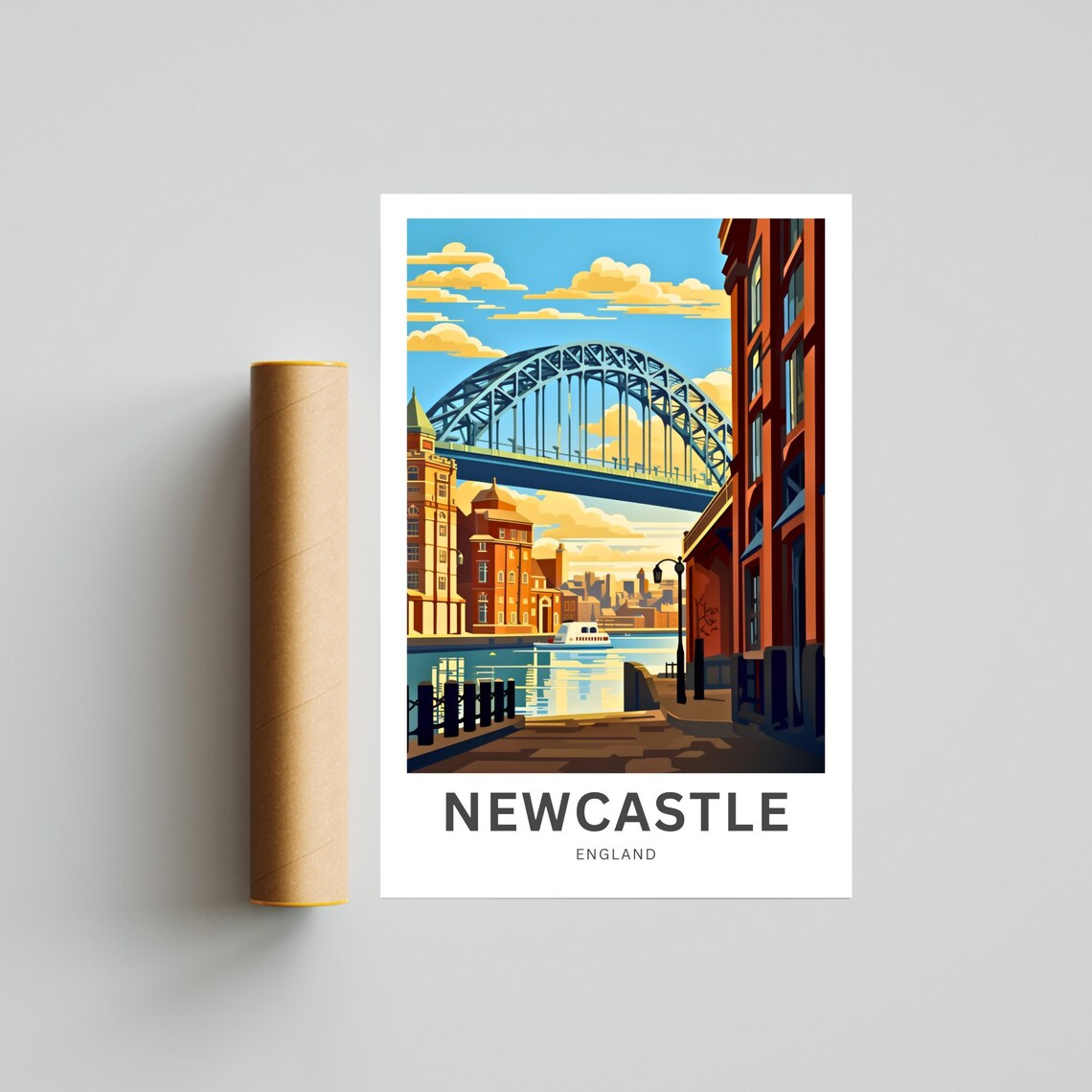 Newcastle England Tyne Bridge Quayside Golden Sunset Travel Poster - Image 4