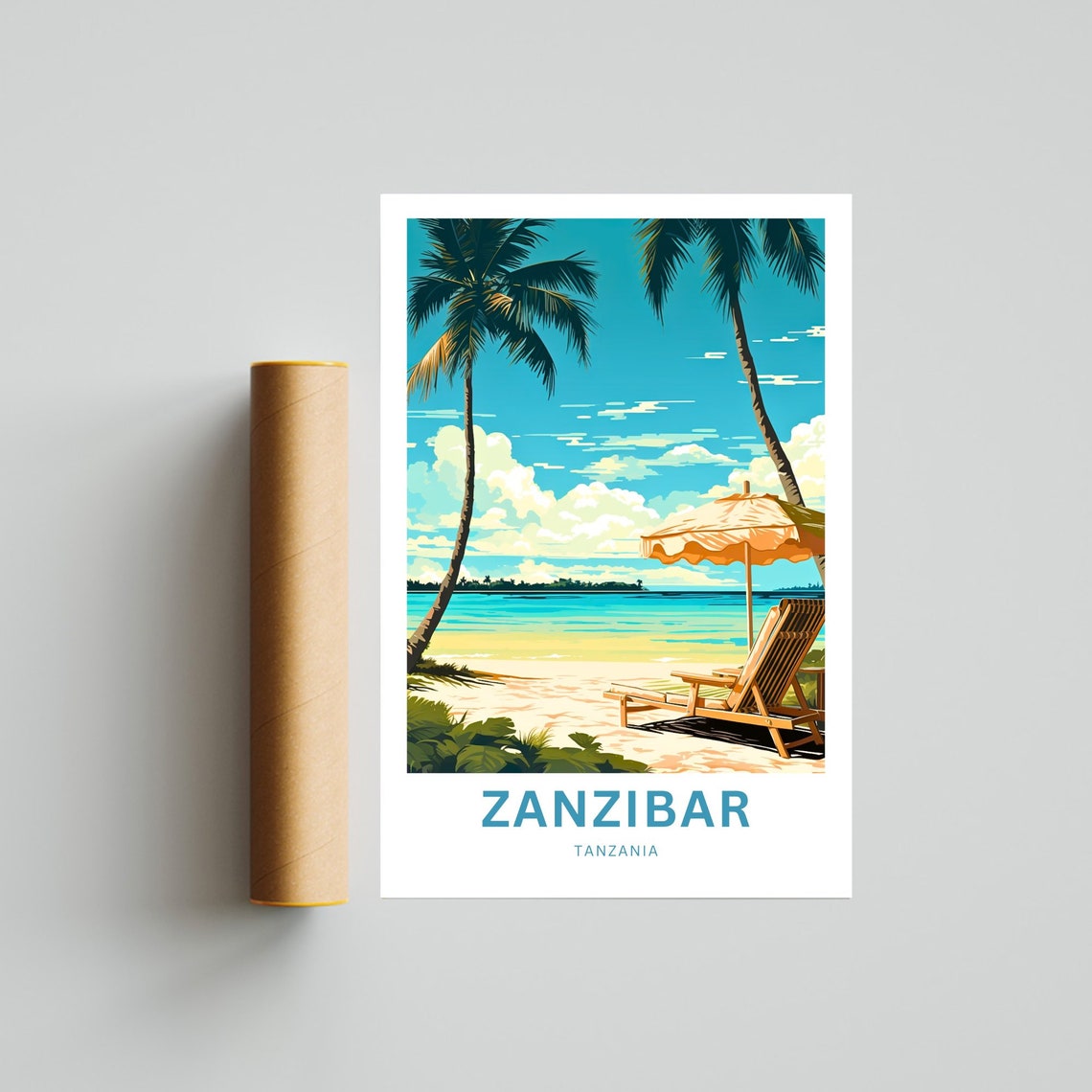 Zanzibar Tanzania Personalized Beach Chair Under Sun Umbrella Poster - Image 4