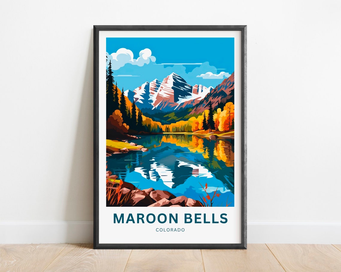 Maroon Bells Colorado Alpine Lake Mirror Reflection Travel Poster