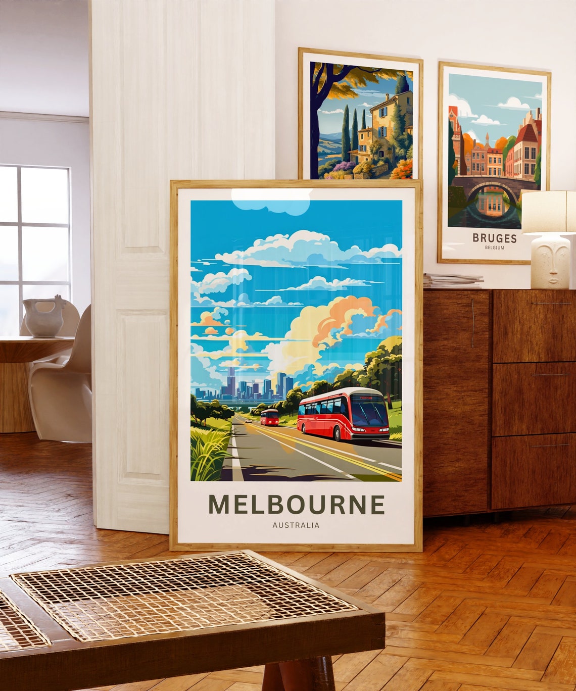 Melbourne Australia Red Bus City Skyline Road Trip Travel Poster - Image 5