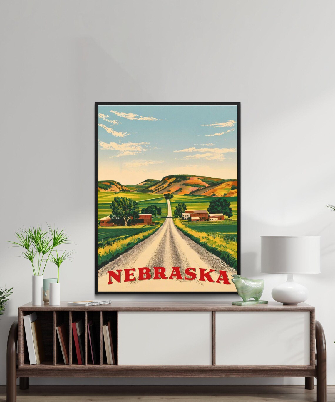 Nebraska Gravel Road Farmstead Buttes Vintage Travel Art Poster - Image 2