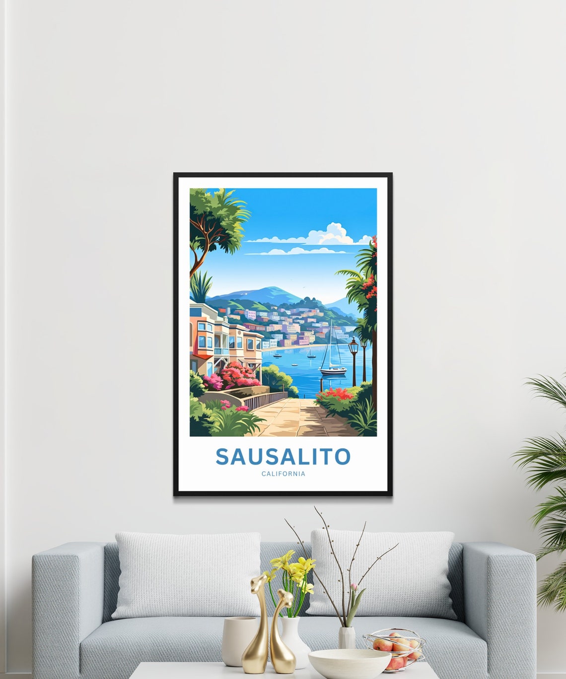 Sausalito California Flower Stairs Harbor View Personalized Poster - Image 3